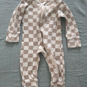Cozy Checkered Kids Footie in Cream and Tan